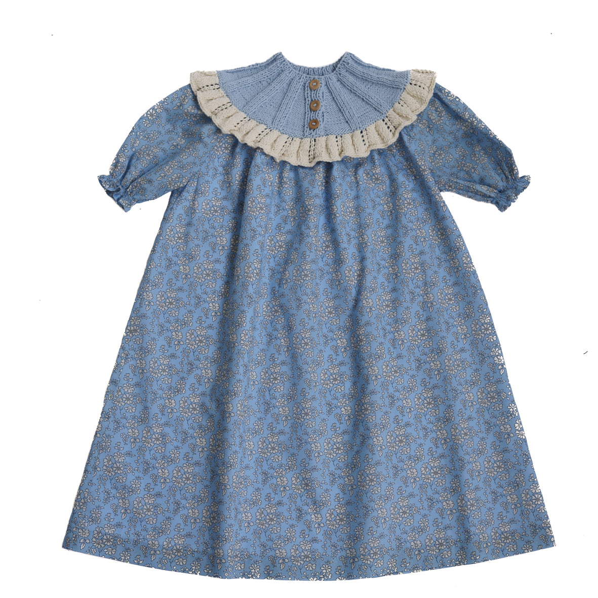 Kalinka Knits Blue Flower Sidra Dress Petit Perfection